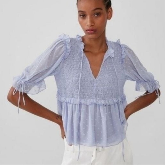 Zara Tops - Zara boho lavender Swiss dot baby doll blouse,  large size